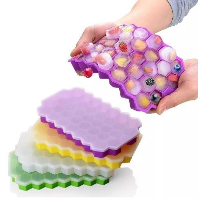 Picture of Silicone Ice Cube Tray 37 Cavity Ice Making Mold – Flexible Food Grade Ice Cube Maker Box for Freezer, Cold Drinks, Juice, Cocktails & Kitchen Use Multicolor
