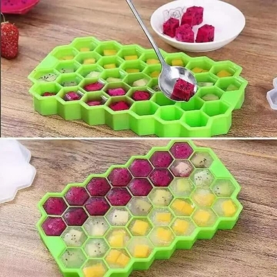 Picture of Silicone Ice Cube Tray 37 Cavity Ice Making Mold – Flexible Food Grade Ice Cube Maker Box for Freezer, Cold Drinks, Juice, Cocktails & Kitchen Use Multicolor