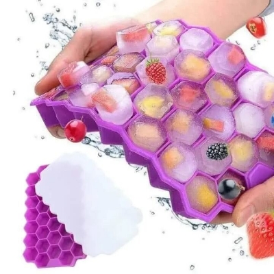 Picture of Silicone Ice Cube Tray 37 Cavity Ice Making Mold – Flexible Food Grade Ice Cube Maker Box for Freezer, Cold Drinks, Juice, Cocktails & Kitchen Use Multicolor