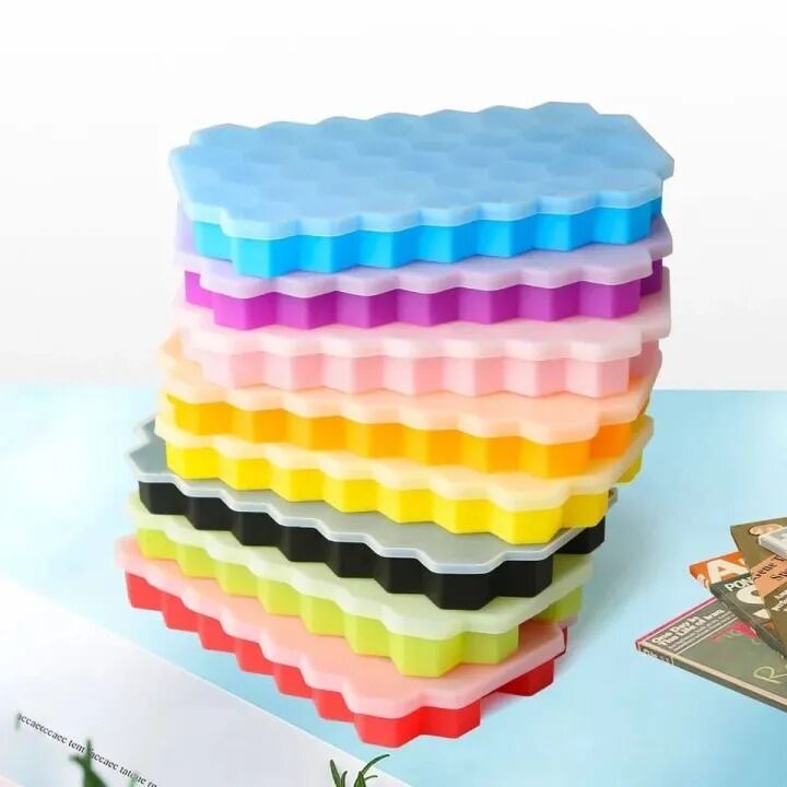 Picture of Silicone Ice Cube Tray 37 Cavity Ice Making Mold – Flexible Food Grade Ice Cube Maker Box for Freezer, Cold Drinks, Juice, Cocktails & Kitchen Use Multicolor