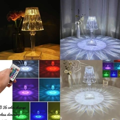 Picture of Famous Diamond Crystal Table Lamp – USB Rechargeable LED Touch Night Light, Crystal Effect Decorative Lamp for Bedroom, Living Room, Restaurant & Home Décor White