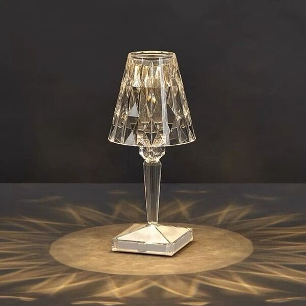Picture of Famous Diamond Crystal Table Lamp – USB Rechargeable LED Touch Night Light, Crystal Effect Decorative Lamp for Bedroom, Living Room, Restaurant & Home Décor White