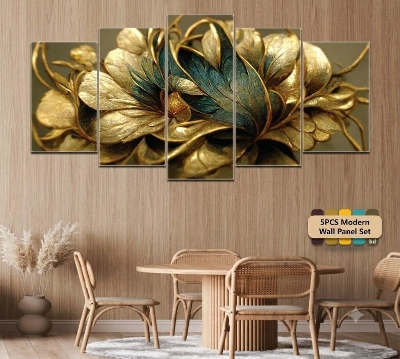Picture of 5PCS Modern Wall Panel Set – HD Matte Printed Wall Art with Glossy Lamination on PVC Base for Living Room, Bedroom, Office & Home Wall Decoration Multicolor