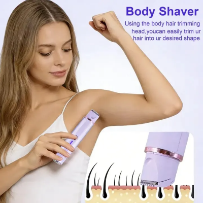 Picture of 2 In 1 Electric Shaver for Women Double Head USB Rechargeable Female Razor Body Hair Remover Bikini Trimmer Face Leg Underarm Painless Epilator Waterproof Multicolor