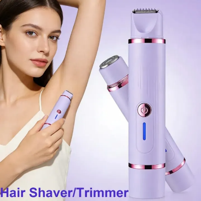 Picture of 2 In 1 Electric Shaver for Women Double Head USB Rechargeable Female Razor Body Hair Remover Bikini Trimmer Face Leg Underarm Painless Epilator Waterproof Multicolor