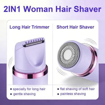 Picture of 2 In 1 Electric Shaver for Women Double Head USB Rechargeable Female Razor Body Hair Remover Bikini Trimmer Face Leg Underarm Painless Epilator Waterproof Multicolor