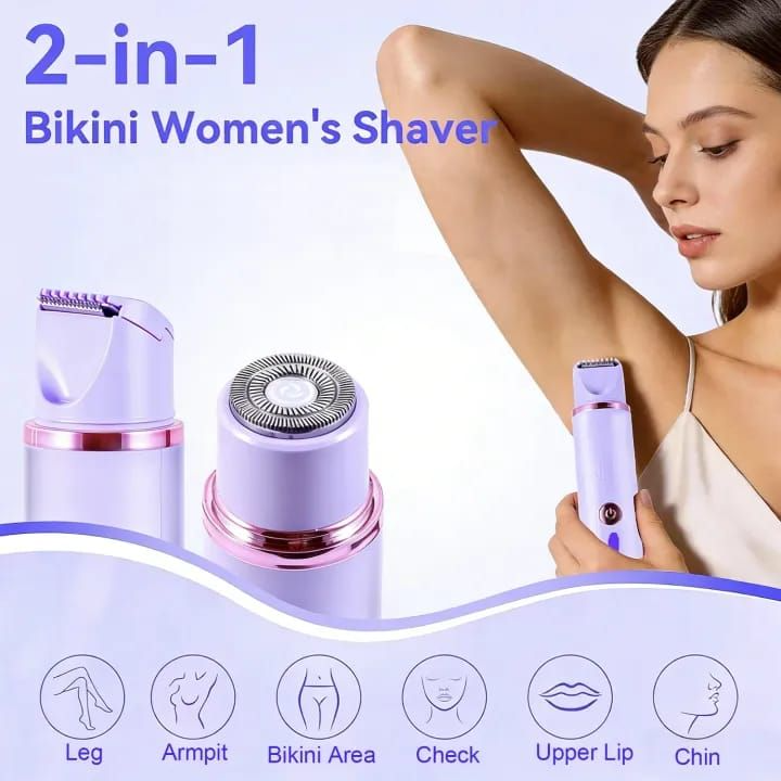 Picture of 2 In 1 Electric Shaver for Women Double Head USB Rechargeable Female Razor Body Hair Remover Bikini Trimmer Face Leg Underarm Painless Epilator Waterproof Multicolor