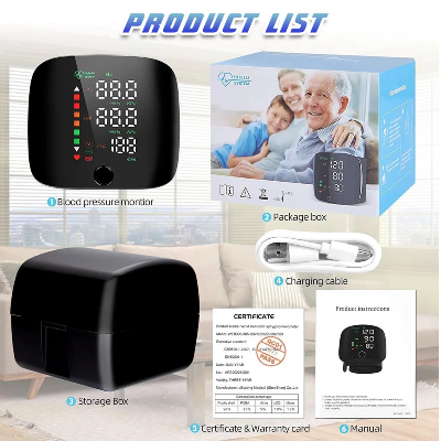 Picture of Automatic Digital Wrist Blood Pressure Monitor BP Machine with Voice LCD Display Wrist BP Checker Pulse Monitor Portable Home Health Care Device CK-102 Black