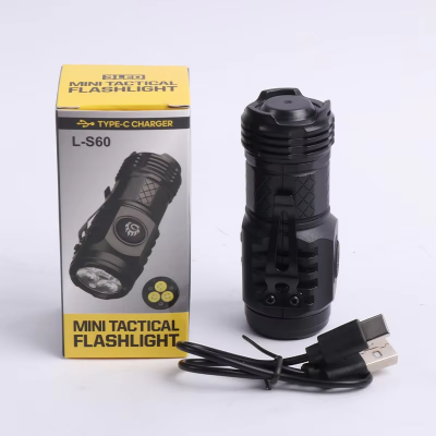 Picture of Mini Tactical 3 LED Flashlight L-S60 USB Type-C Rechargeable Torch 1000 Lumens Pocket Flashlight EDC Camping Emergency Light Black
