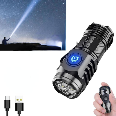 Picture of Mini Tactical 3 LED Flashlight L-S60 USB Type-C Rechargeable Torch 1000 Lumens Pocket Flashlight EDC Camping Emergency Light Black