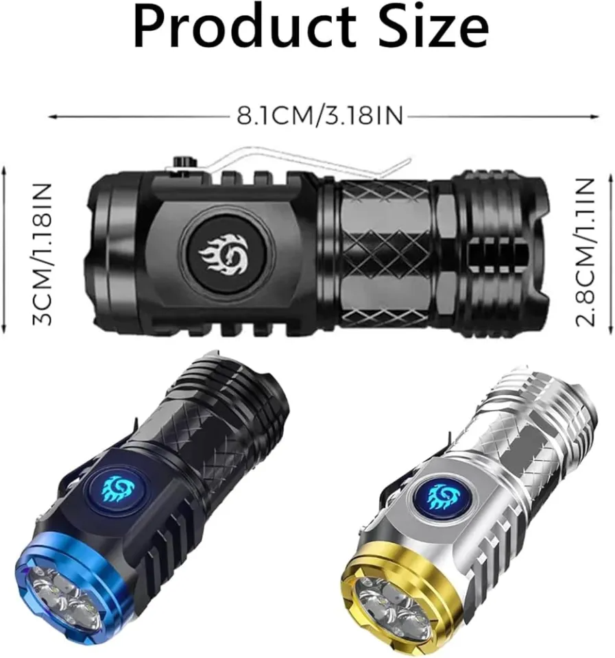 Picture of Mini Tactical 3 LED Flashlight L-S60 USB Type-C Rechargeable Torch 1000 Lumens Pocket Flashlight EDC Camping Emergency Light Black
