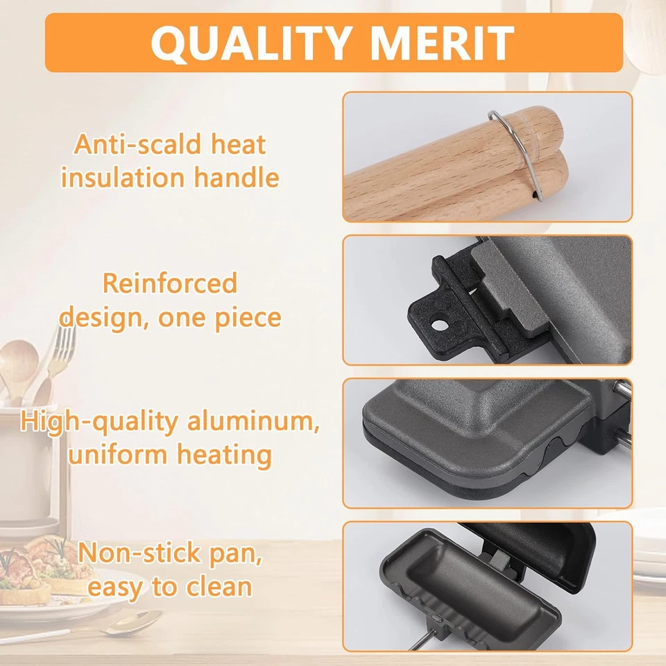 Picture of 4W1H Sandwich Maker Stove Top Non Stick Sandwich Toaster Pan Hot Dog Maker Panini Press Breakfast Toast Maker Camping Sandwich Grill 