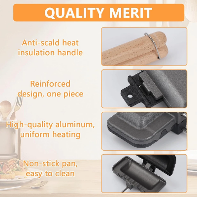 Picture of 4W1H Sandwich Maker Stove Top Non Stick Sandwich Toaster Pan Hot Dog Maker Panini Press Breakfast Toast Maker Camping Sandwich Grill 