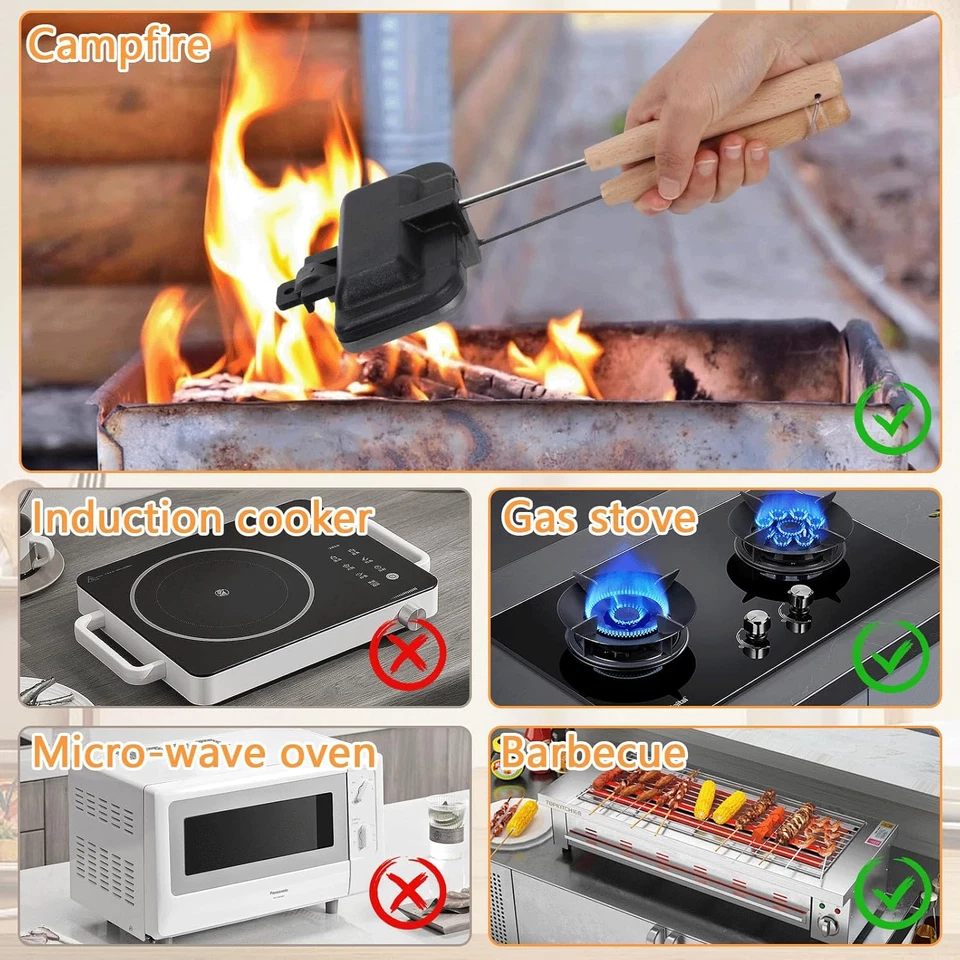 Picture of 4W1H Sandwich Maker Stove Top Non Stick Sandwich Toaster Pan Hot Dog Maker Panini Press Breakfast Toast Maker Camping Sandwich Grill 