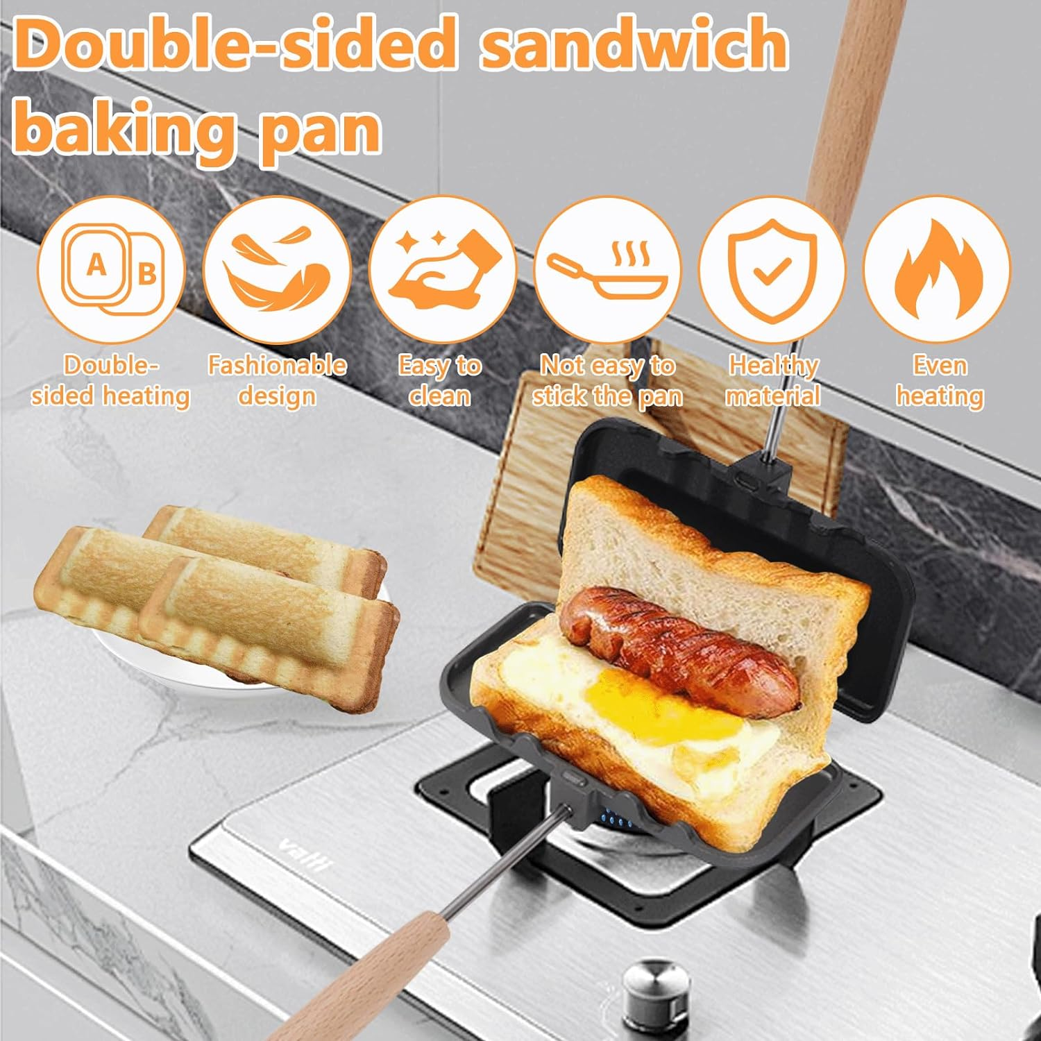 Picture of 4W1H Sandwich Maker Stove Top Non Stick Sandwich Toaster Pan Hot Dog Maker Panini Press Breakfast Toast Maker Camping Sandwich Grill 