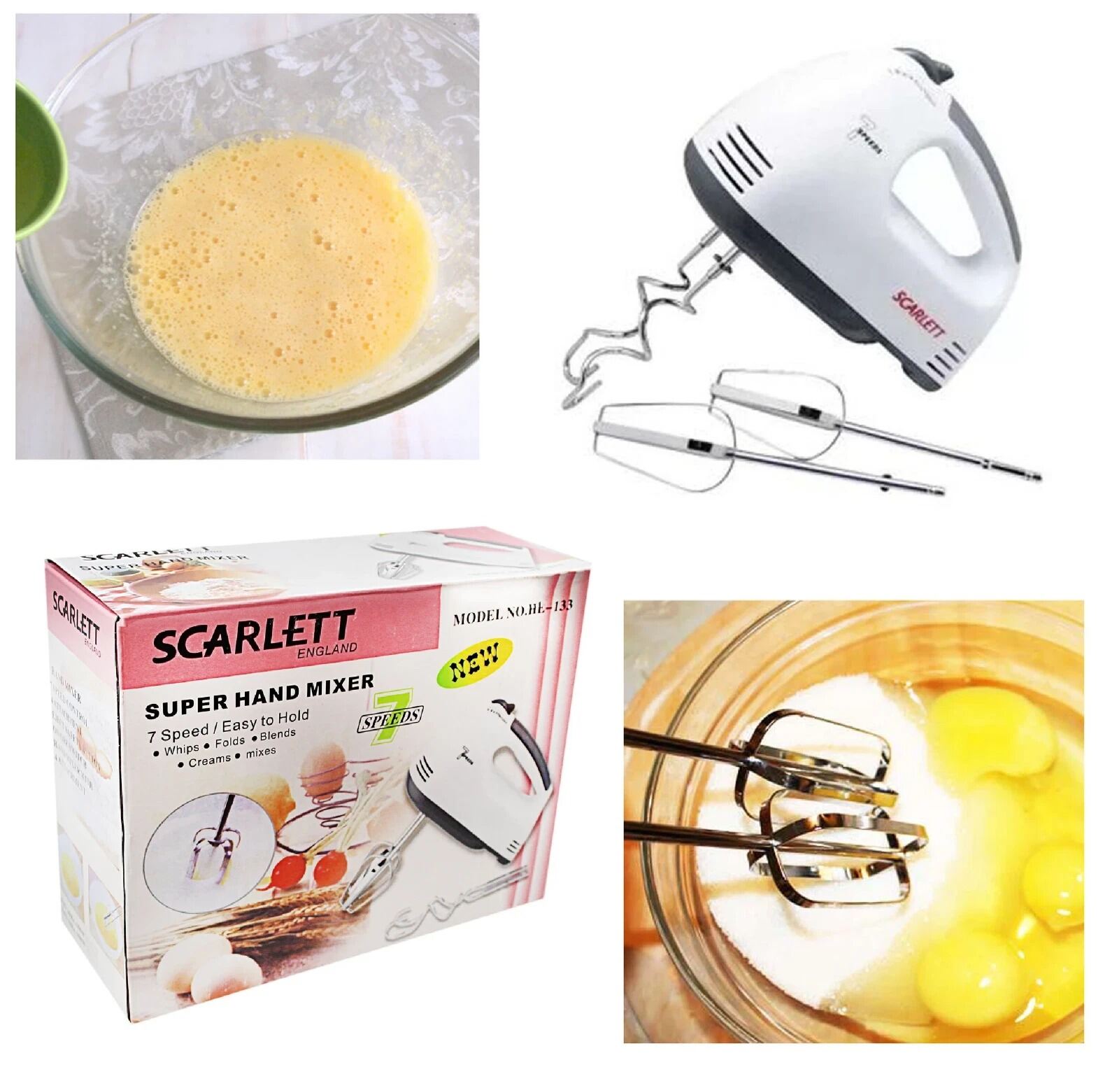 Picture of Scarlett HE-133 Electric Hand Mixer 7 Speed Egg Beater Cake Mixer Dough Mixer Cream Whisk Baking Mixer 220V White Multicolor
