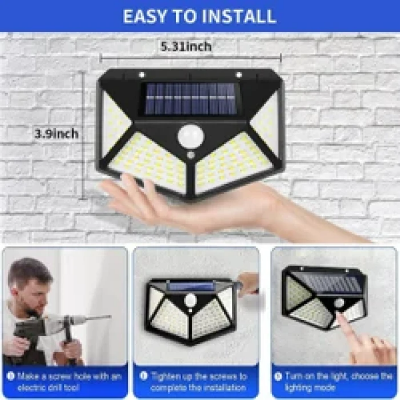 Picture of 100 LED Solar Motion Sensor Light Waterproof Outdoor Security Wall Light Wireless Solar Powered Garden Fence Street Light IP65 Black