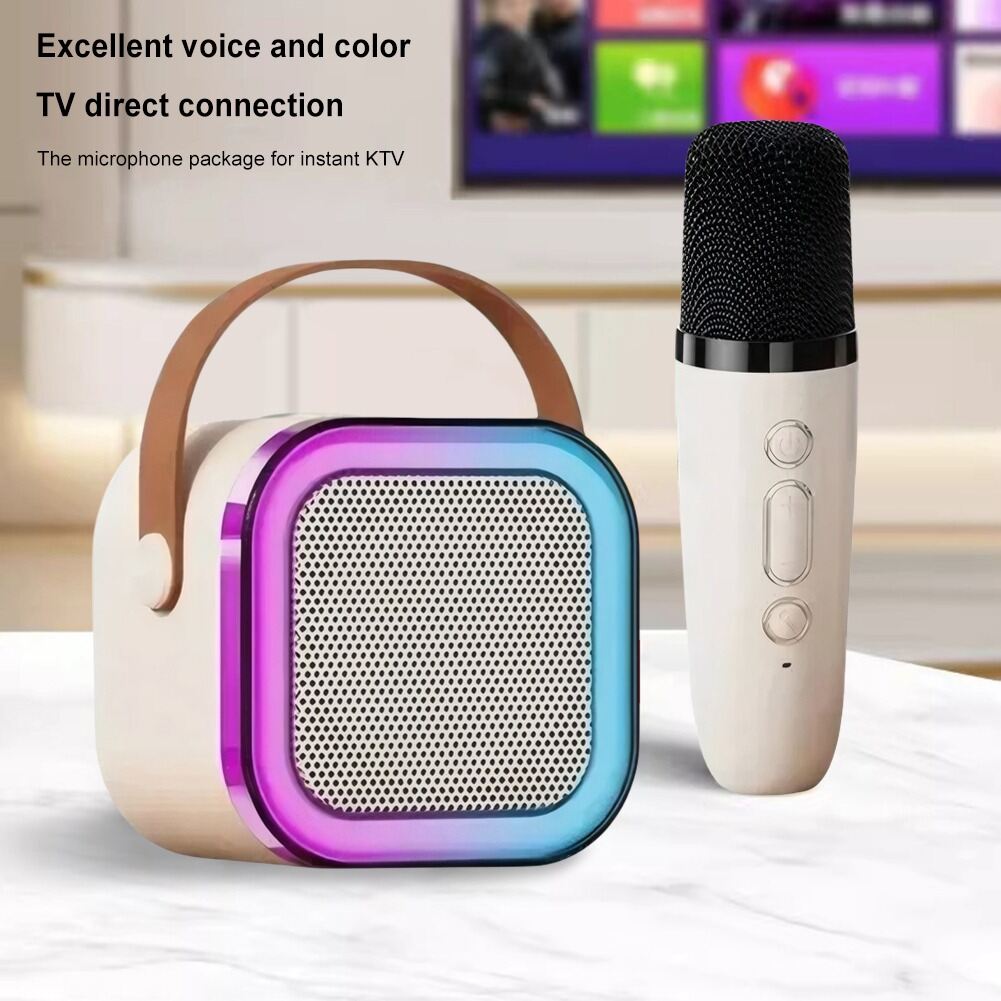 Picture of K12 Mini Karaoke Bluetooth Speaker with Wireless Microphone RGB Party Light Portable Karaoke Machine Bluetooth 5.3 Kids Adult Singing Speaker Multicolor
