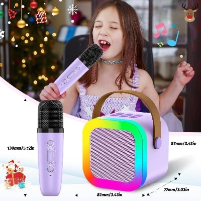 Picture of K12 Mini Karaoke Bluetooth Speaker with Wireless Microphone RGB Party Light Portable Karaoke Machine Bluetooth 5.3 Kids Adult Singing Speaker Multicolor