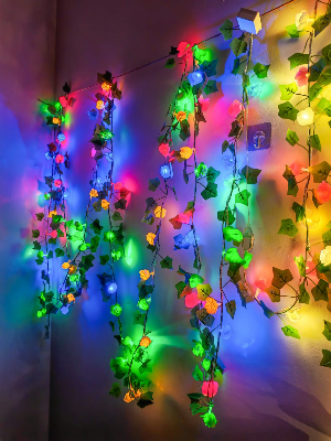 Picture of Rose Fairy Leaf LED String Lights with Rose & Leaf Multi Color 80 LED 25ft 8 Lighting Modes Bedroom Wedding Party Home Decoration Multicolor