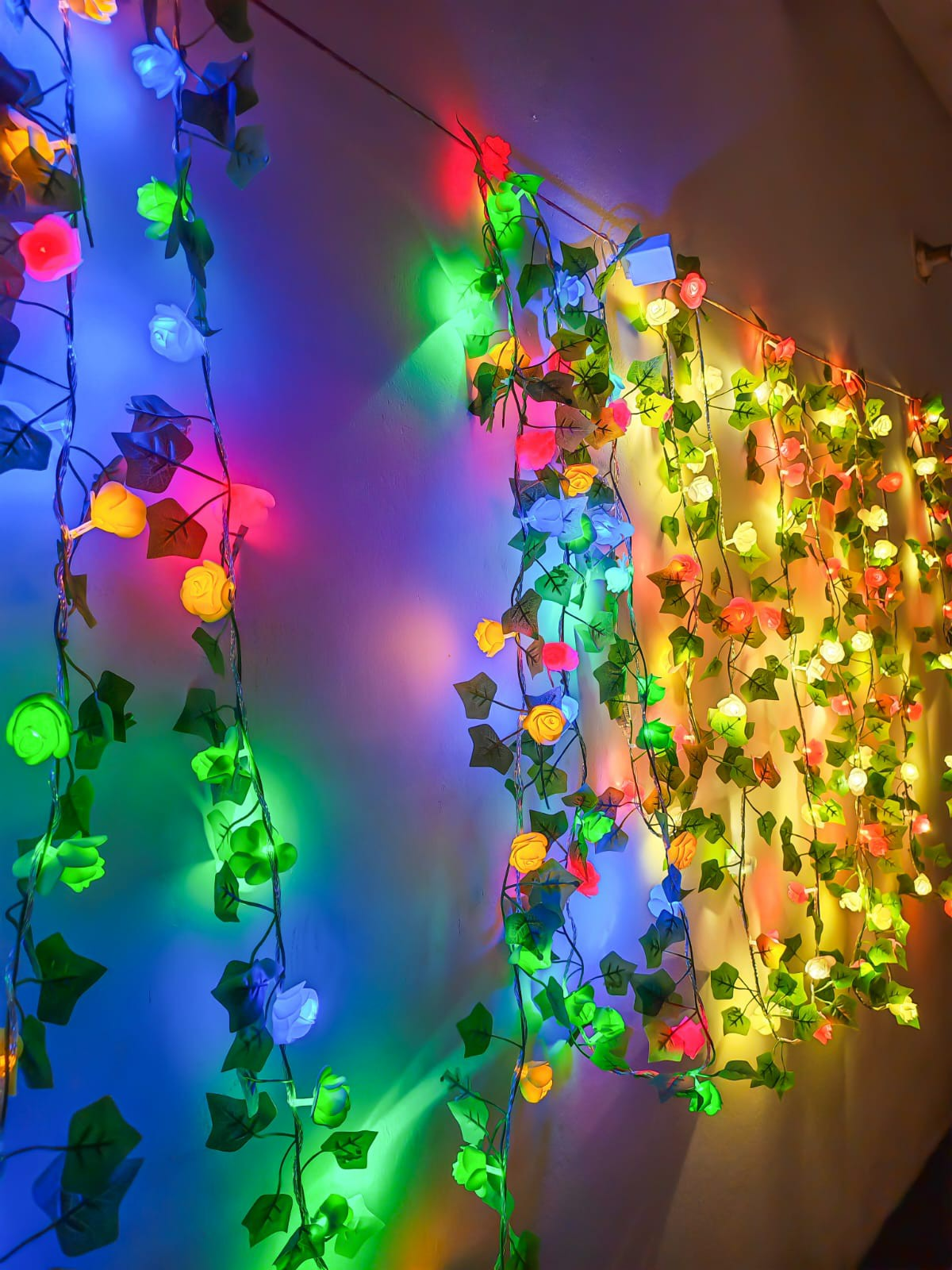 Picture of Rose Fairy Leaf LED String Lights with Rose & Leaf Multi Color 80 LED 25ft 8 Lighting Modes Bedroom Wedding Party Home Decoration Multicolor