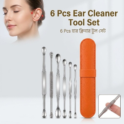 Picture of 6 Pcs Ear Cleaner Tool Set Stainless Steel Ear Pick Curette Earwax Removal Kit with Cleaning Brush & Portable Storage Case 