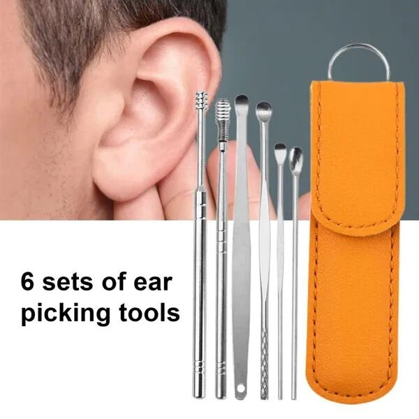 Picture of 6 Pcs Ear Cleaner Tool Set Stainless Steel Ear Pick Curette Earwax Removal Kit with Cleaning Brush & Portable Storage Case 