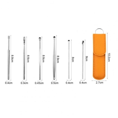 Picture of 6 Pcs Ear Cleaner Tool Set Stainless Steel Ear Pick Curette Earwax Removal Kit with Cleaning Brush & Portable Storage Case 