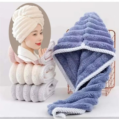 Picture of Microfiber Hair Towel Wrap Premium Coral Fleece Quick Dry Hair Turban Anti Frizz Soft Hair Drying Towel Caps with Button for Women & Girls Multicolor