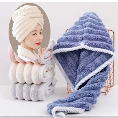 Picture of Microfiber Hair Towel Wrap Premium Coral Fleece Quick Dry Hair Turban Anti Frizz Soft Hair Drying Towel Caps with Button for Women & Girls Multicolor