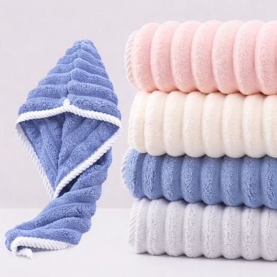 Picture of Microfiber Hair Towel Wrap Premium Coral Fleece Quick Dry Hair Turban Anti Frizz Soft Hair Drying Towel Caps with Button for Women & Girls Multicolor