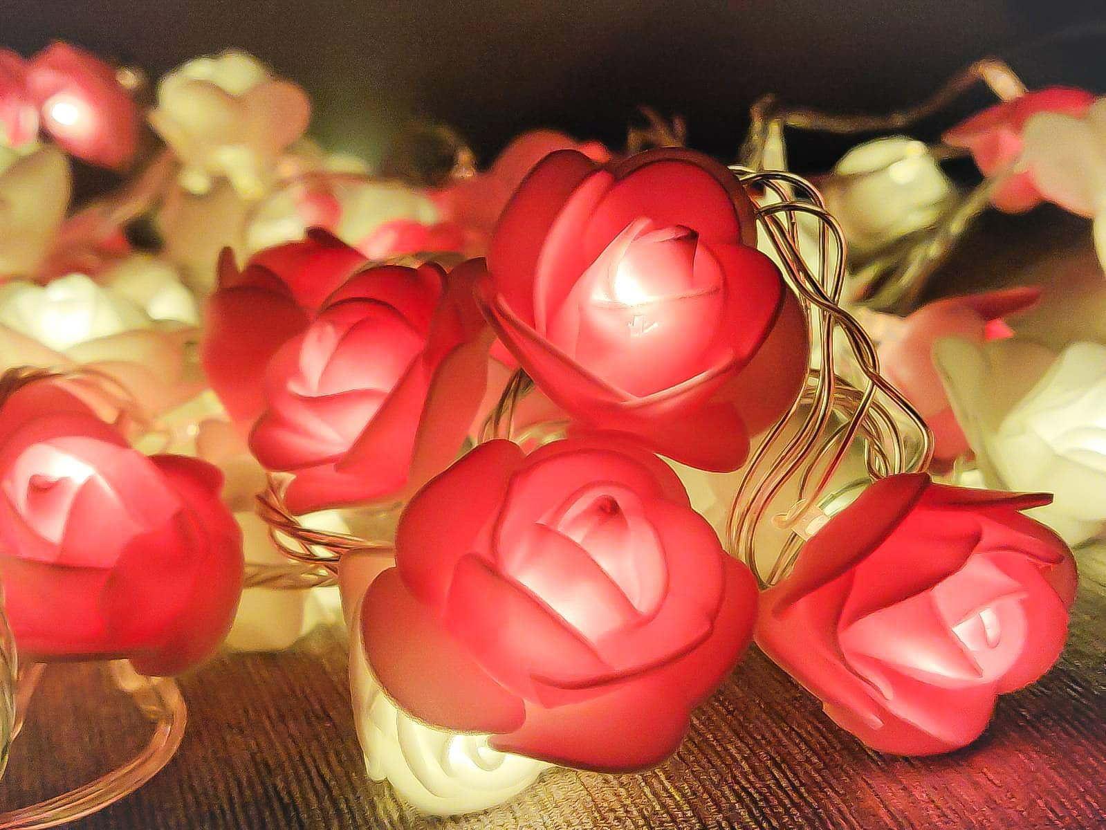 Picture of Rose Fairy LED String Lights with Rose Warm White 80 LED 25ft 8 Modes Decorative Fairy Lights for Bedroom Wedding Party Home Room Decoration Warm White