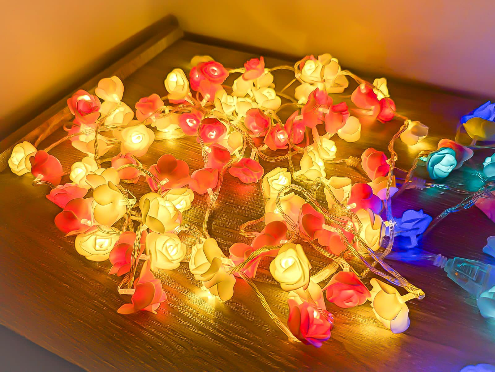 Picture of Rose Fairy LED String Lights with Rose Warm White 80 LED 25ft 8 Modes Decorative Fairy Lights for Bedroom Wedding Party Home Room Decoration Warm White