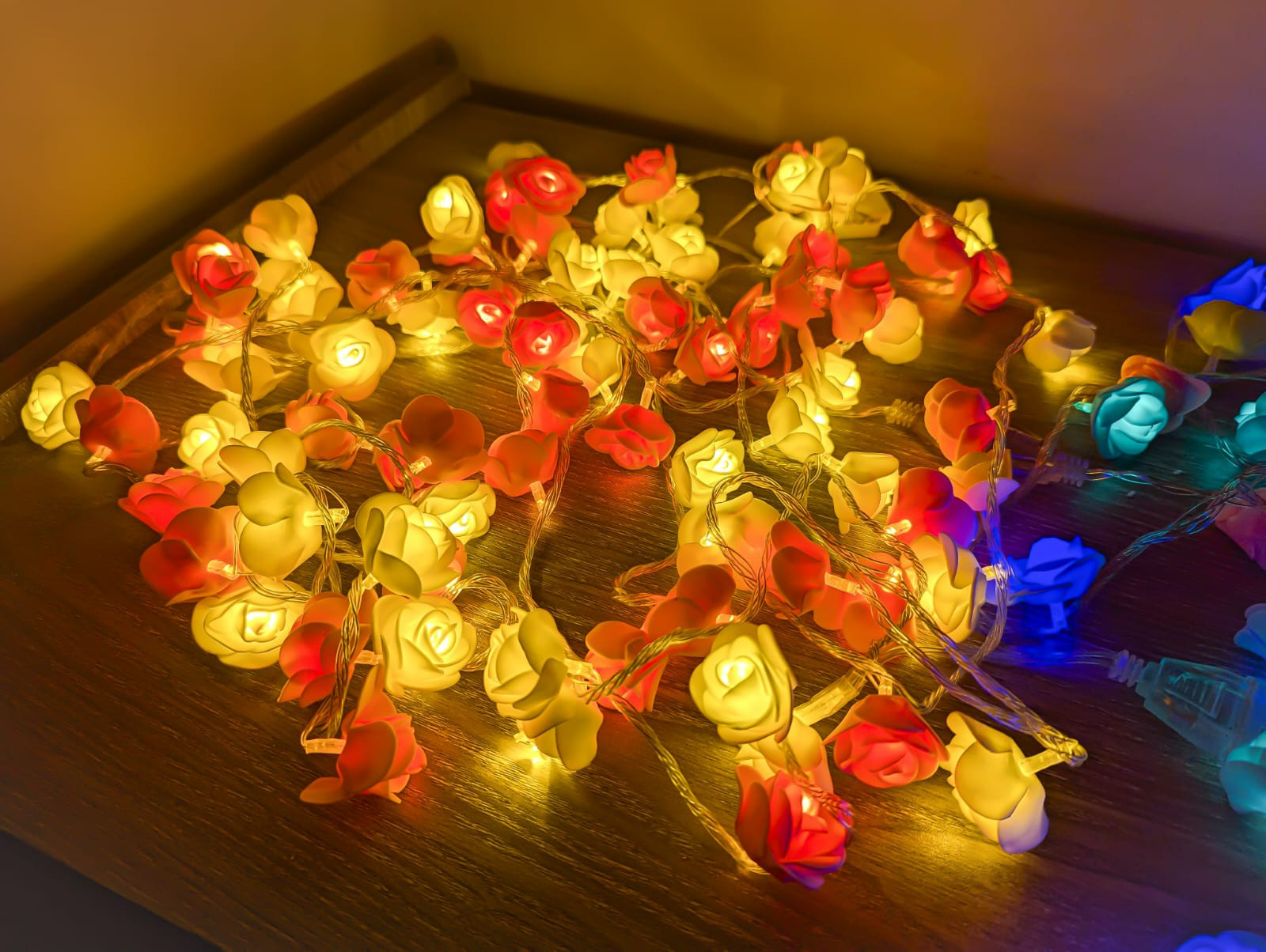 Picture of Rose Fairy LED String Lights with Rose Warm White 80 LED 25ft 8 Modes Decorative Fairy Lights for Bedroom Wedding Party Home Room Decoration Warm White