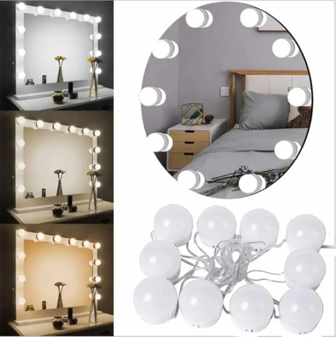 Picture of 10 LED Vanity Mirror Lights USB Makeup Mirror Light Kit 3 Color Dimmable Hollywood Mirror Lights Stick-On Dressing Table Bathroom Mirror Lamp Multicolor