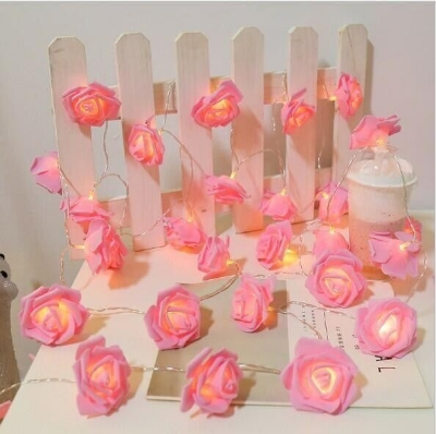 Picture of 80 LED Rose Flower Fairy Light 25FT – Decorative Flash String Light for Bedroom, Curtain, Wall, Wedding, Party & Home Decoration Pink
