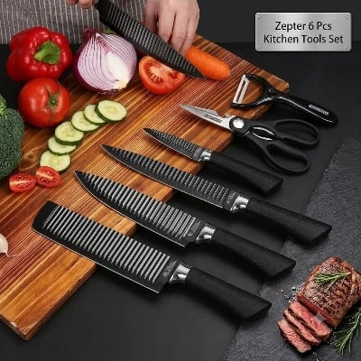 Picture of Zepter 6 Pcs Non-Stick Coating Stainless Steel Kitchen Tools Set Premium Cooking Utensils & Kitchenware Ladle Slotted Spatula Turner Skimmer Set Black