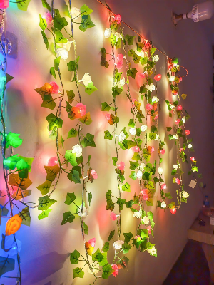 Picture of Rose Fairy Leaf LED String Lights with Rose & Leaf Golden 80 LED 25ft 8 Lighting Modes Bedroom Wedding Party Home Decoration Golden
