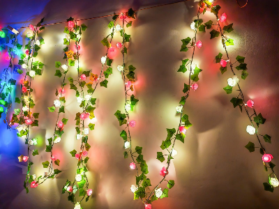 Picture of Rose Fairy Leaf LED String Lights with Rose & Leaf Golden 80 LED 25ft 8 Lighting Modes Bedroom Wedding Party Home Decoration Golden