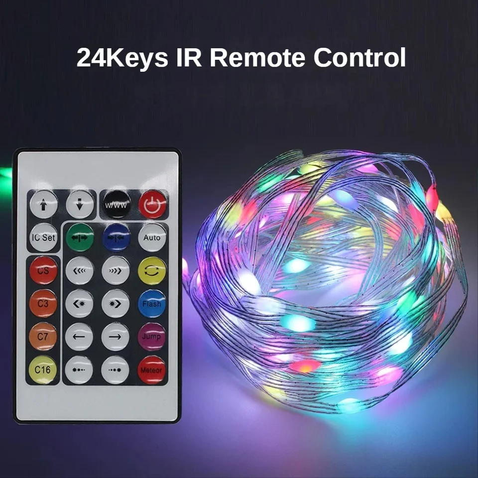 Picture of Dream RGBIC Fairy Lights USB 5M Smart Bluetooth LED String Lights WS2812B Pixel Fairy Lights Remote App Control Waterproof Decoration Lights RGB