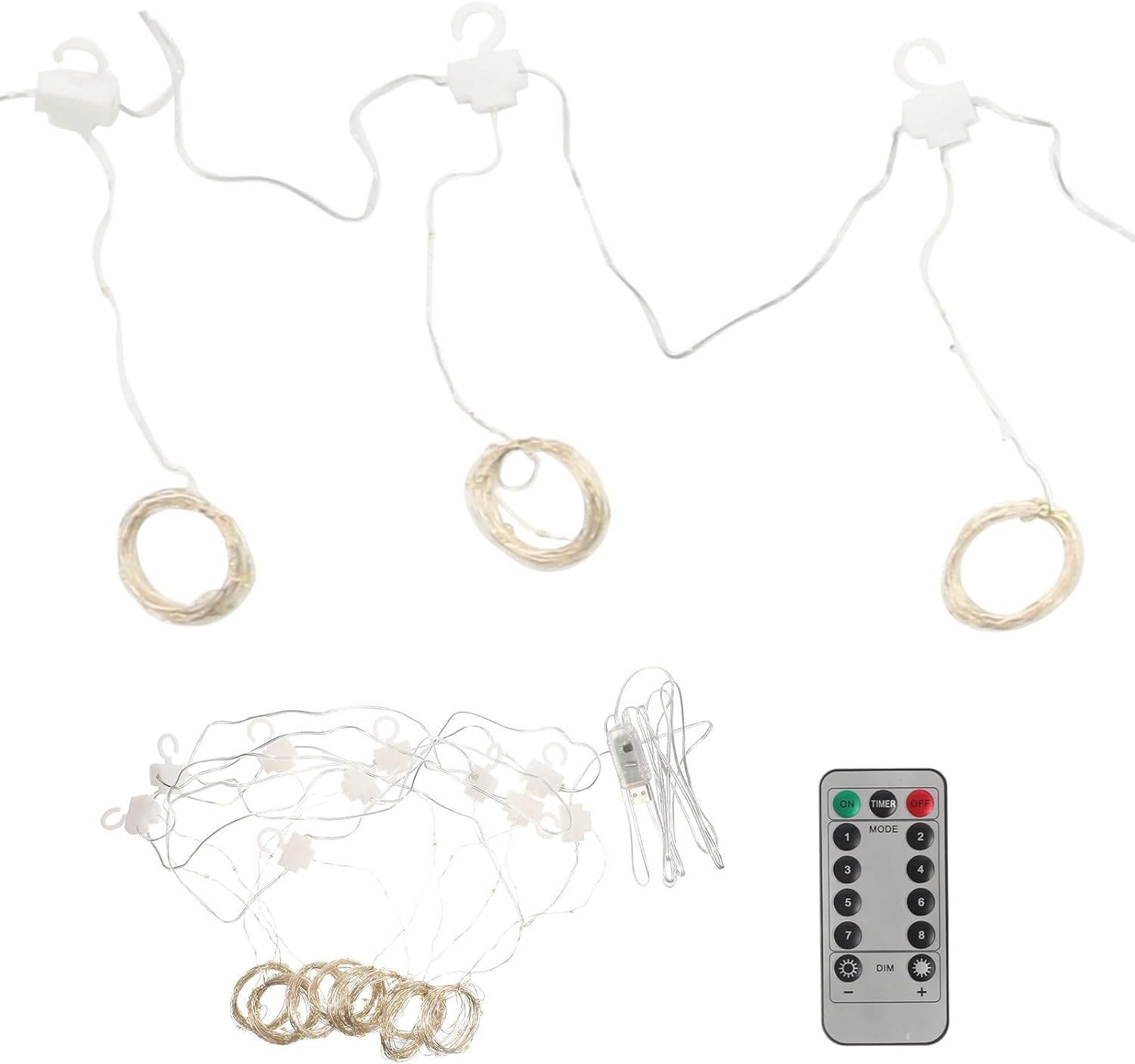 Picture of 3x3M USB LED Curtain String Lights Warm White Copper Wire Fairy Lights with Remote 8 Lighting Modes Bedroom Wedding Party Window Decoration Warm White