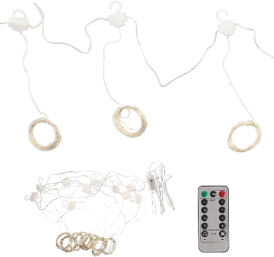 Picture of 3x3M USB LED Curtain String Lights Warm White Copper Wire Fairy Lights with Remote 8 Lighting Modes Bedroom Wedding Party Window Decoration Warm White