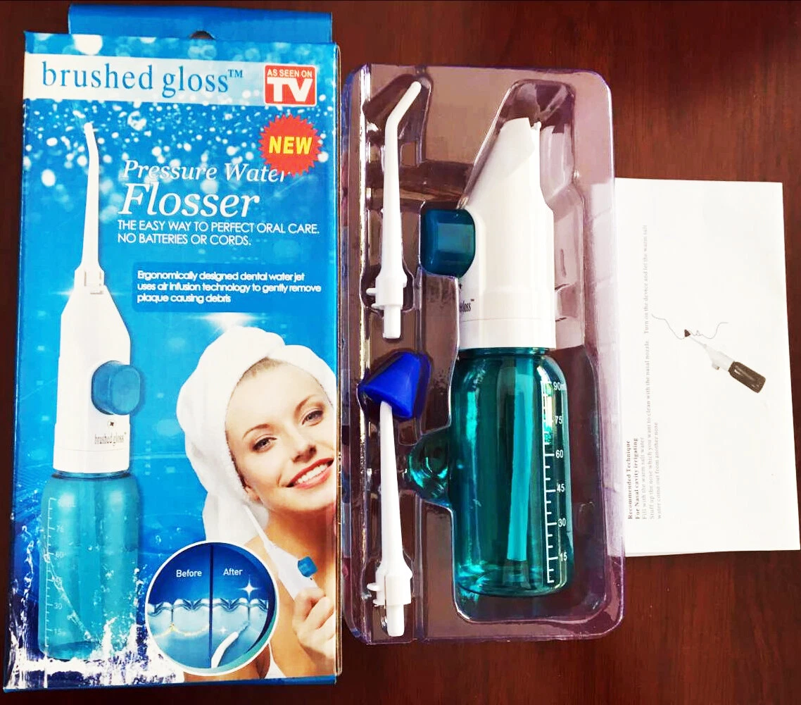 Picture of Power Floss Manual Oral Irrigator Dental Water Flosser Portable Teeth Cleaner Gum Cleaner Cordless Oral Care Jet Flosser Multicolor
