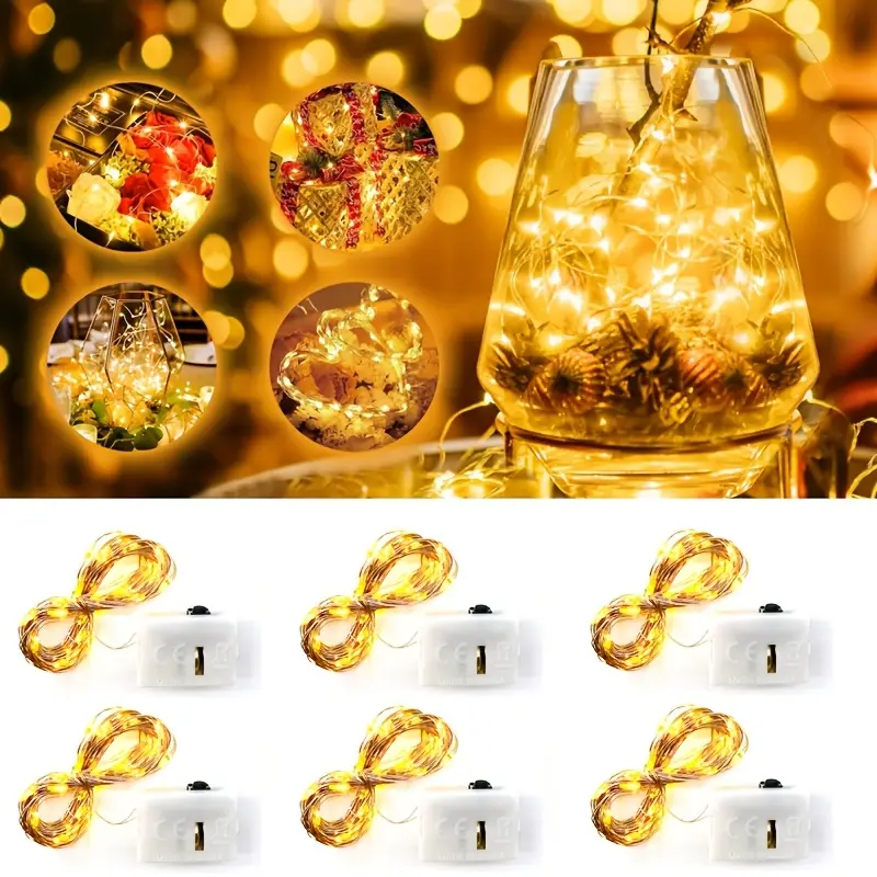 Picture of String LED Fairy Lights 8ft Golden 20 LED Button Battery Operated Decorative String Lights for Bedroom Wedding Party Home Decoration Gold