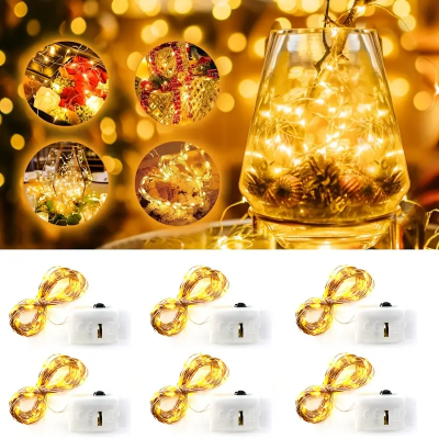 Picture of String LED Fairy Lights 8ft Golden 20 LED Button Battery Operated Decorative String Lights for Bedroom Wedding Party Home Decoration Gold