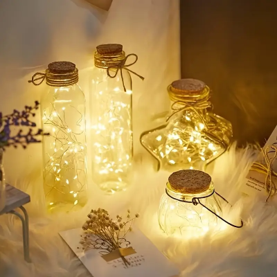 Picture of String LED Fairy Lights 8ft Golden 20 LED Button Battery Operated Decorative String Lights for Bedroom Wedding Party Home Decoration Gold