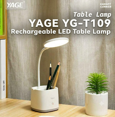 Picture of YAGE YG-T109 Rechargeable LED Table Lamp Type C – USB Desk Lamp with Pen Holder, Eye-Caring Reading Light, Portable Night Light for Study, Office & Home White