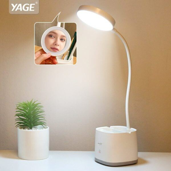 Picture of YAGE YG-T109 Rechargeable LED Table Lamp Type C – USB Desk Lamp with Pen Holder, Eye-Caring Reading Light, Portable Night Light for Study, Office & Home White