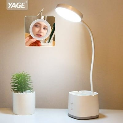 Picture of YAGE YG-T109 Rechargeable LED Table Lamp Type C – USB Desk Lamp with Pen Holder, Eye-Caring Reading Light, Portable Night Light for Study, Office & Home White