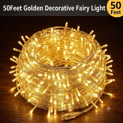 Picture of 50FT Golden Decorative Fairy Light – LED Room Decoration Light for Bedroom, Curtain, Wall, Wedding, Party, Garden & Home Decor Gold
